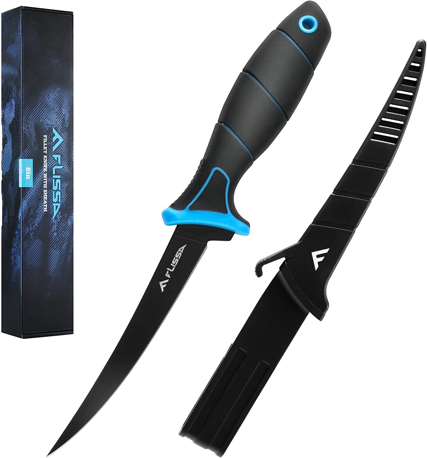 FLISSA Fillet Knife 5''/6''/7''/9''Cutting Notch Non-Slip Handle Lanyard Hole