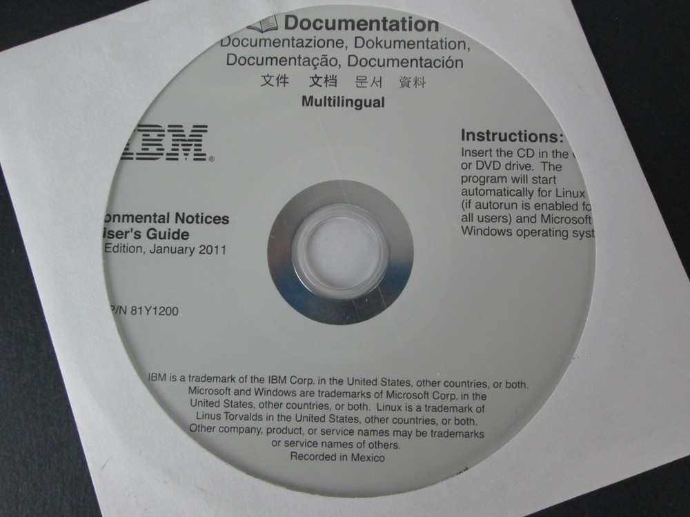 Genuine New IBM Environmental Notices Users Guide Documentation CD Disk 81Y1200