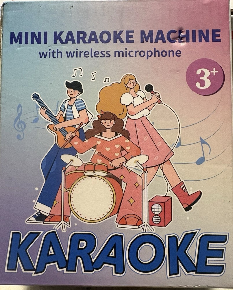 Mini Karaoke Machine with 2 Wireless Microphones Pink Bluetooth Speaker New