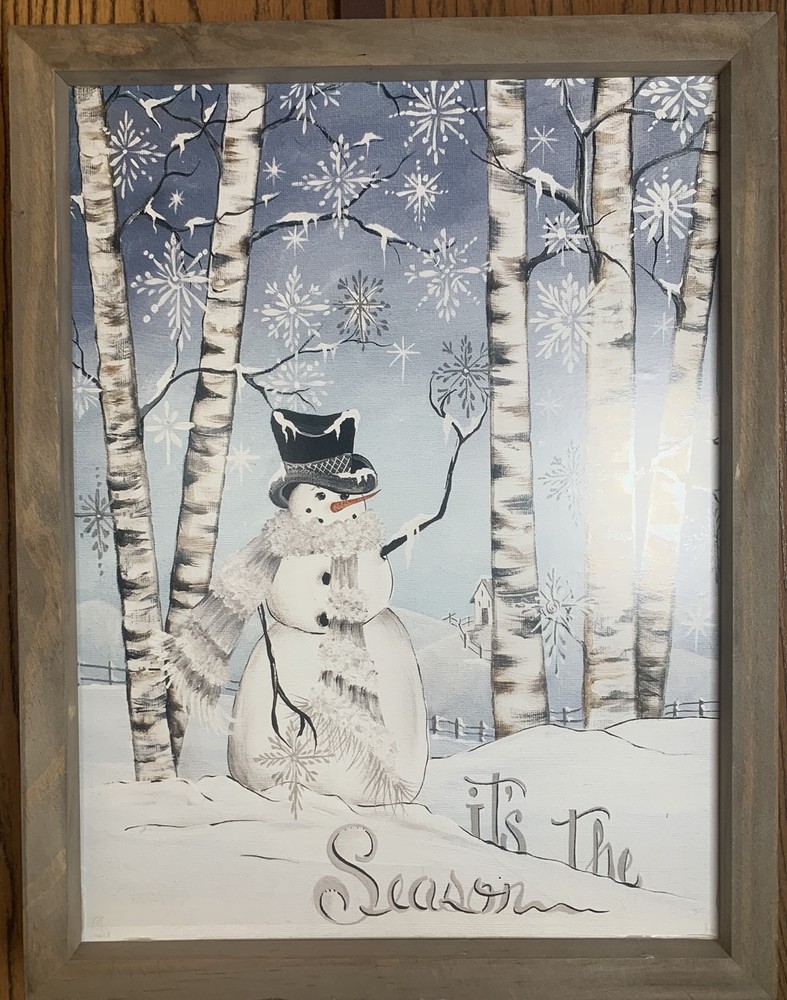 Canvas Snowman Winter Scene Print Framed