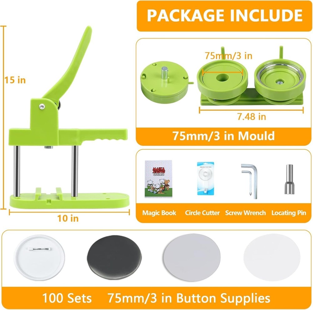 Versatile and Installation-Free 75mm Button Maker - Perfect For DIY Creatives