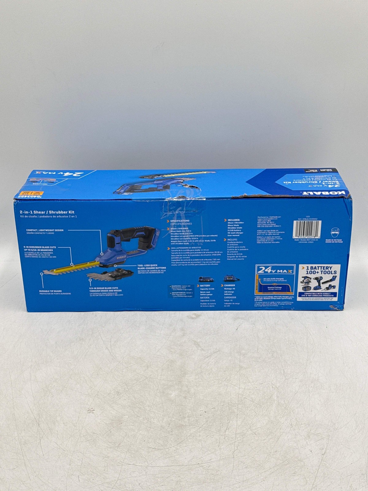 Kobalt 5403452 - 24V 2-in-1 Cordless Grass Shear & Shrubber Hedge Trimmer Kit w/