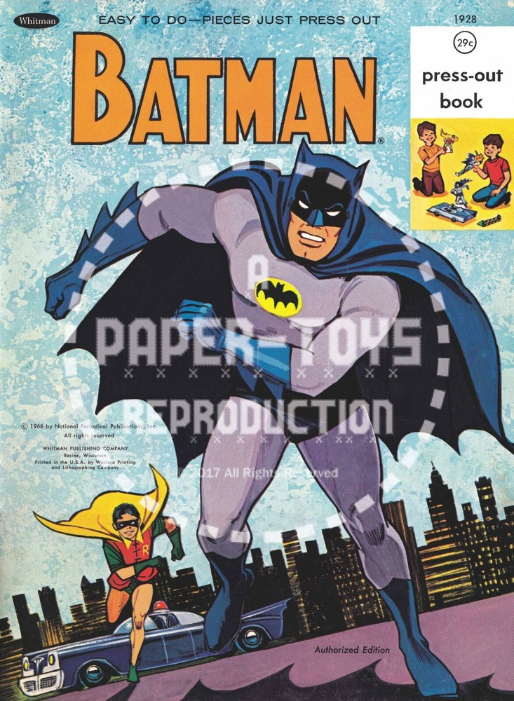 VINTAGE REPRINT - 1966 - BATMAN PRESS-OUT BOOK & ACTIVITY BOX - ONE-SHEET SET