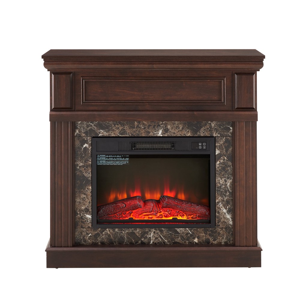 41.3" Electric Fireplace with Mantle & Remote, Adjustable Flame, Cherry Finish