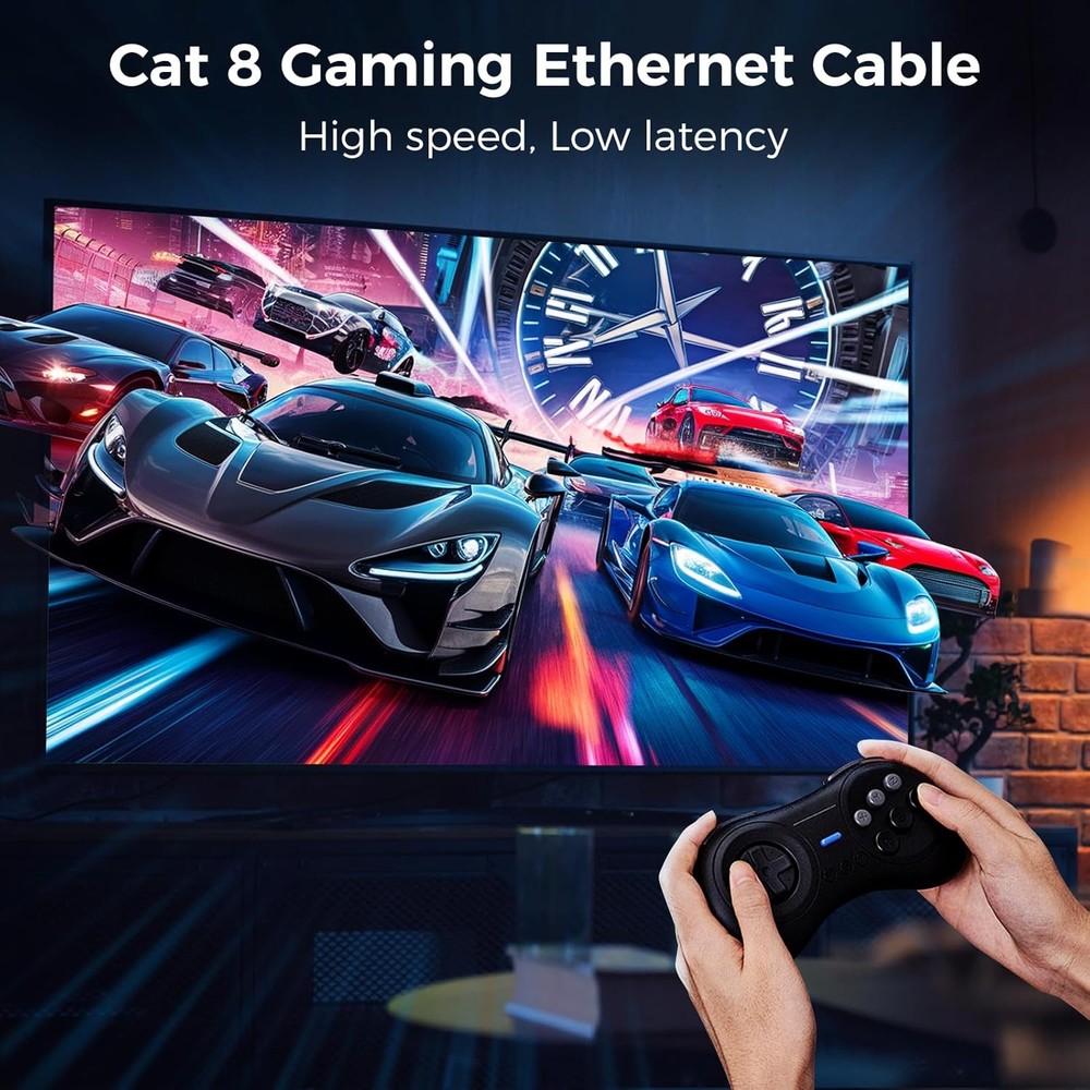 Cat 8 Ethernet Cable 4FT, High-Speed Braided Internet Network Cord 4FT