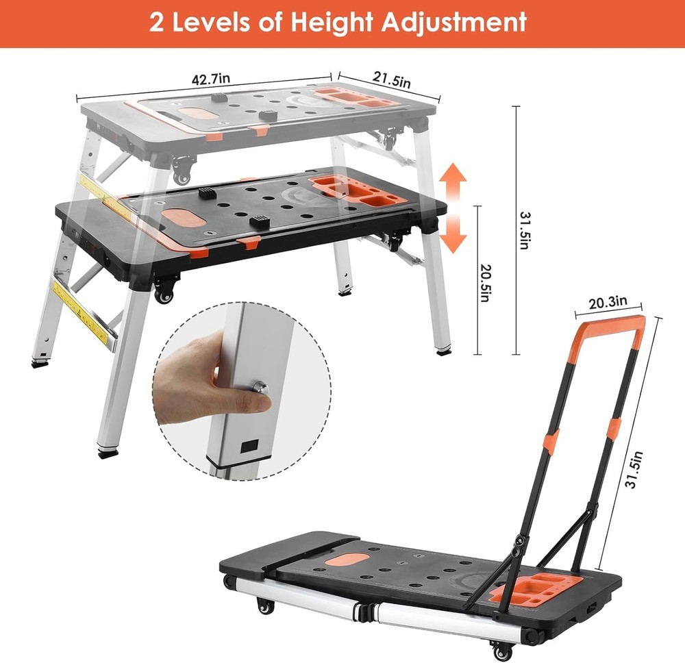 TLGREEN Multifunctional Folding Work Table, 7 in 1 Work Benches for Garage, as P