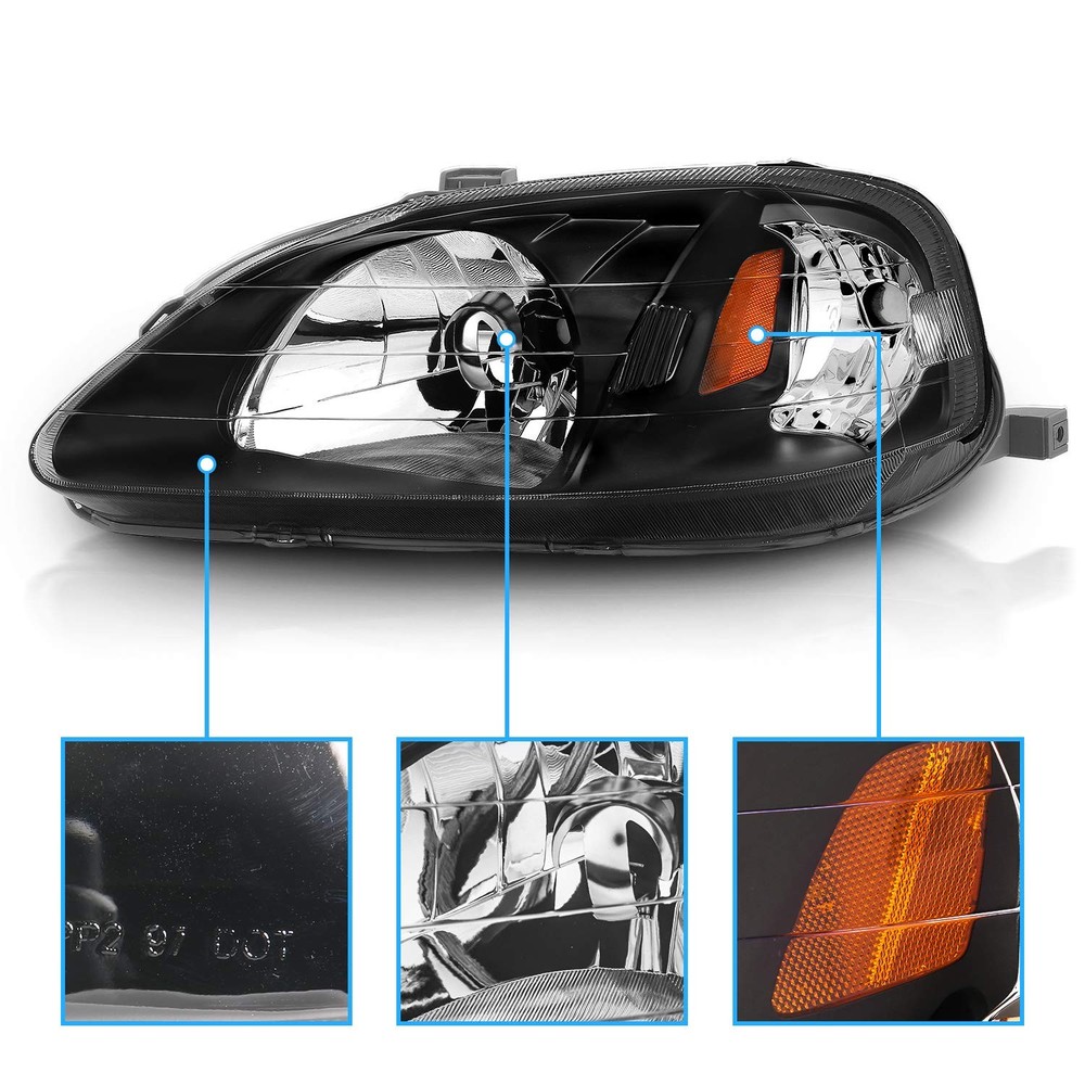 99-00 Civic Black Headlights Set