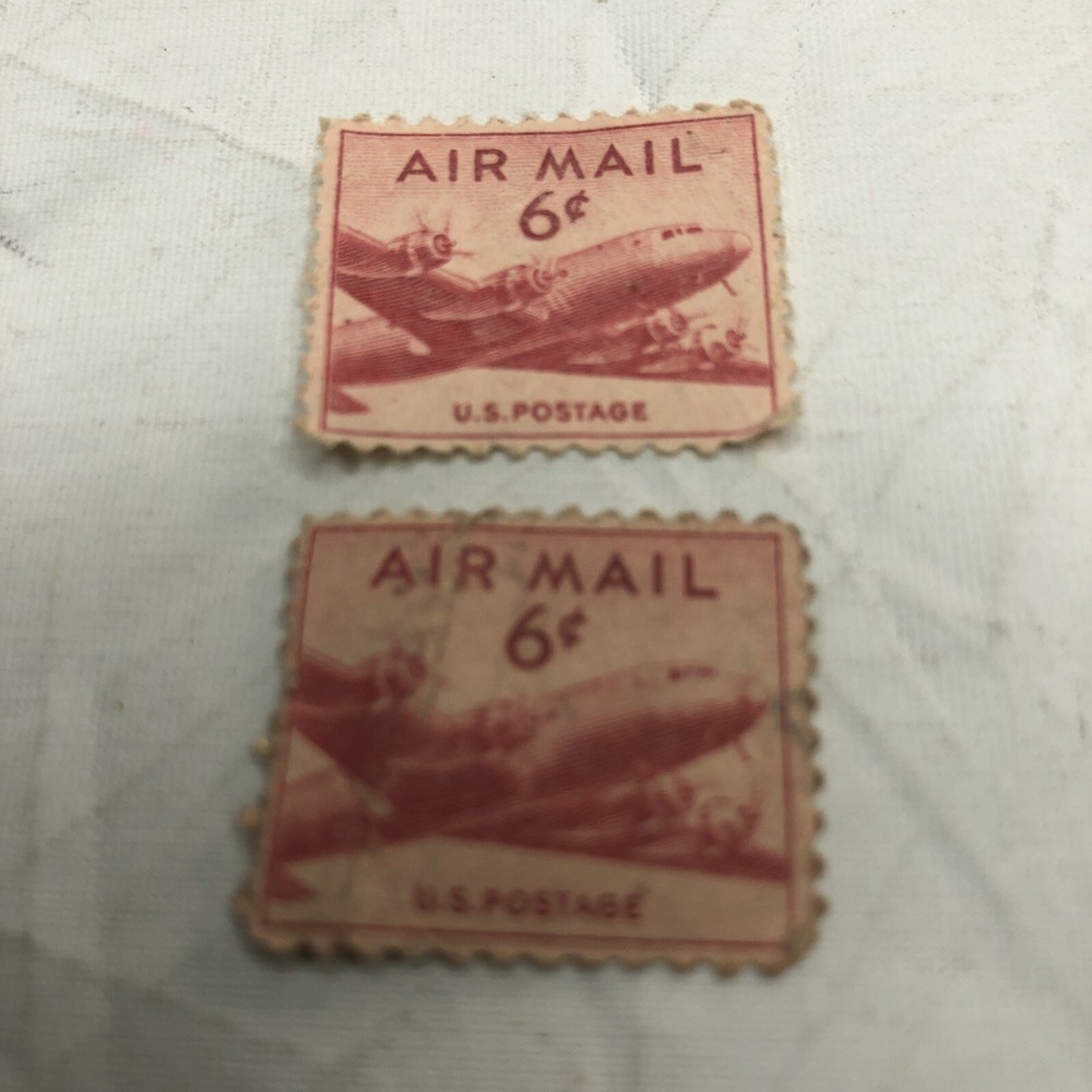 2- RED AIR MAIL 6 CENT STAMPS Rare