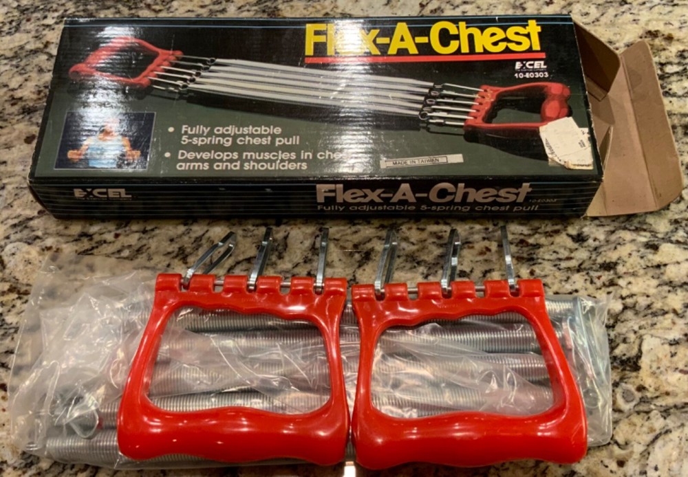 Red Handle Flex-A-Chest 5 Spring Chest Pull Gym Exerciser By Excel New Open Box