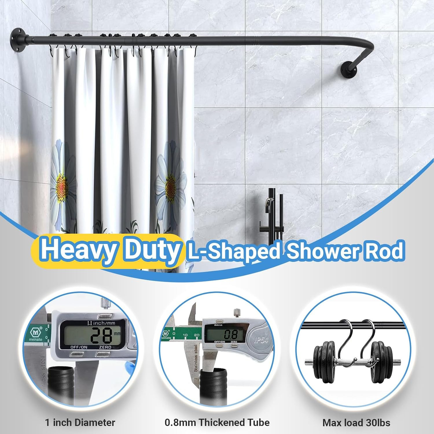 L Shaped Shower Curtain Rod,Adjustable Corner Shower Rod