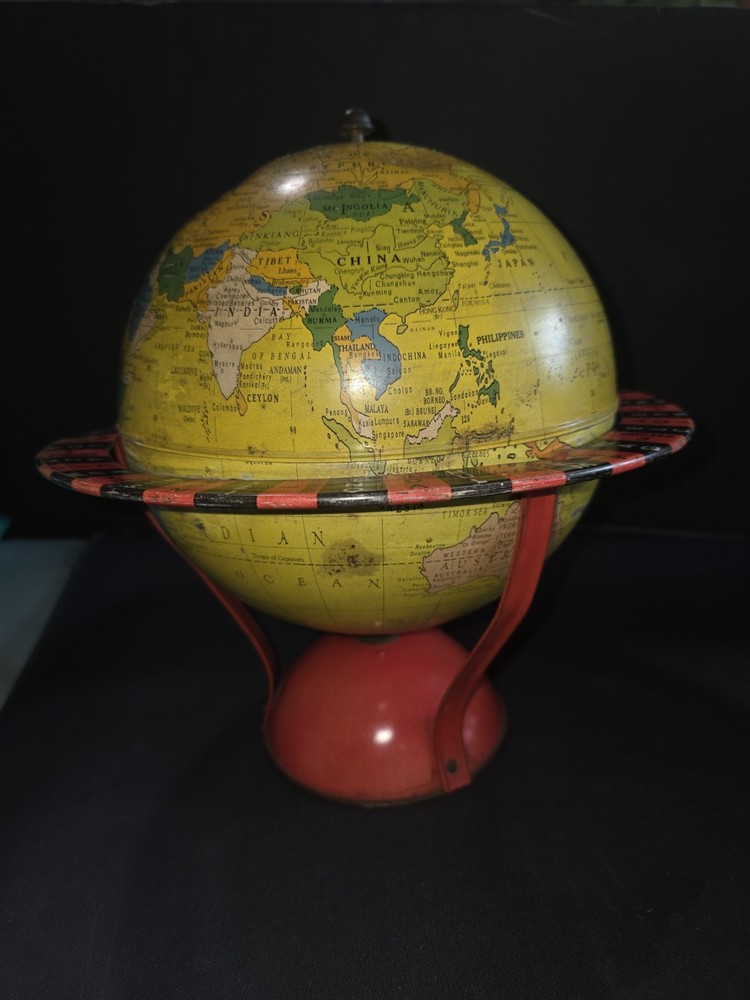 Vintage Replogle Rare 1954 Globe-Gram Tin Globe 8"