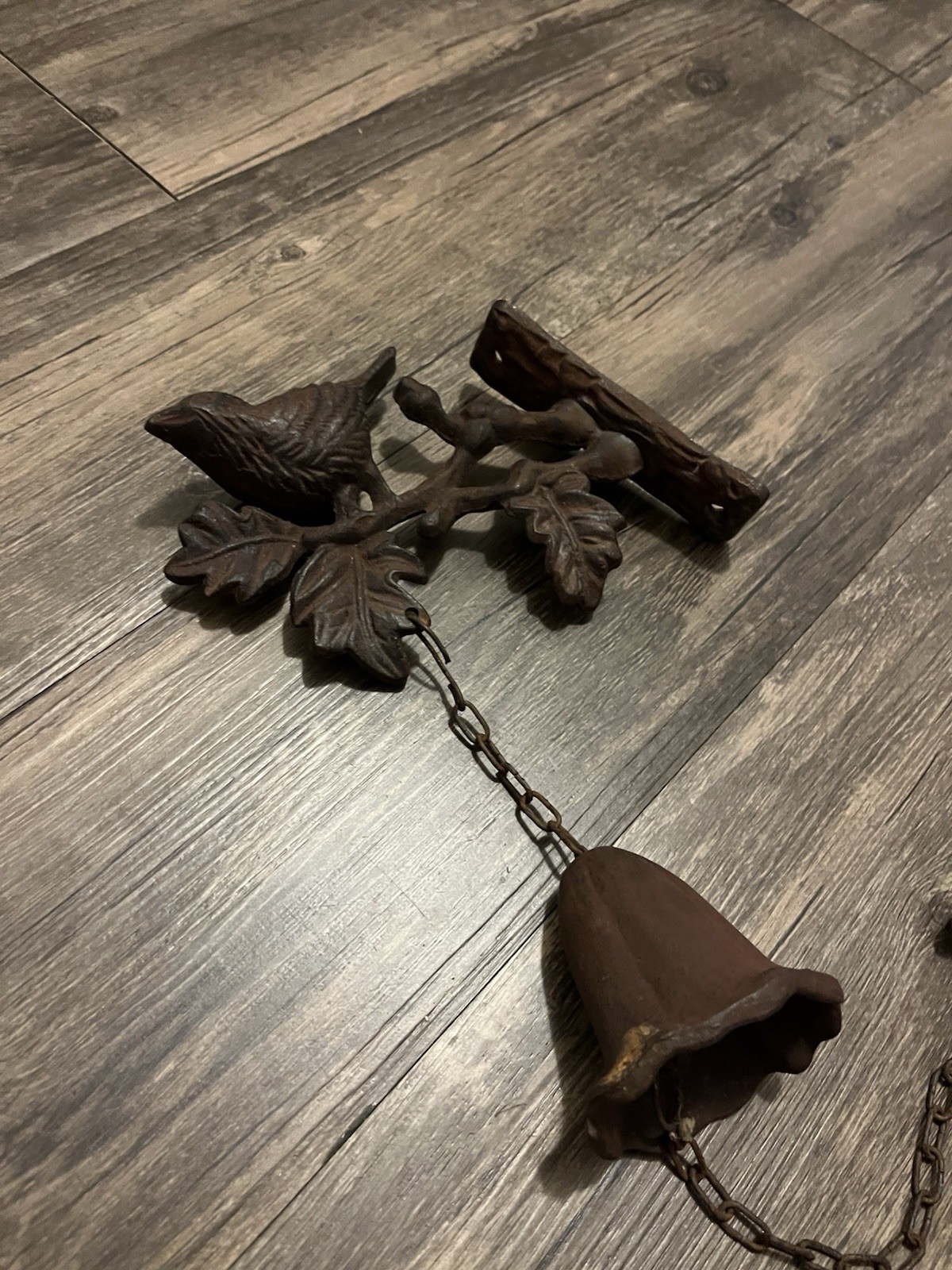 Vintage Cast Iron Bell W/Bird Hanging Wall Outdoor