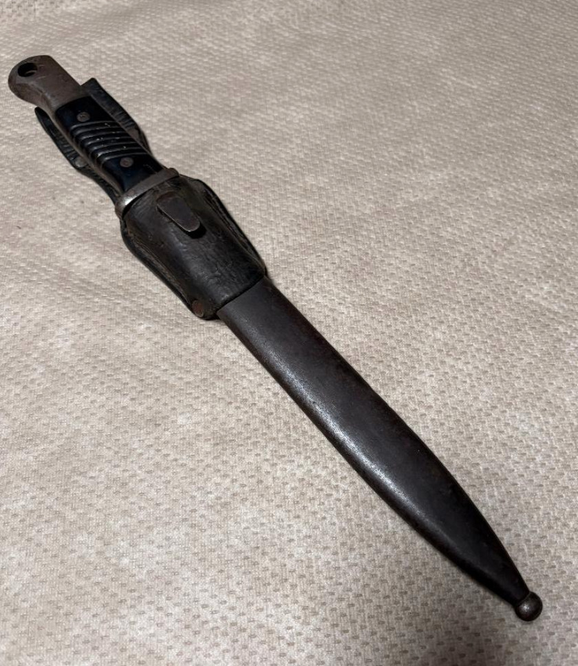 WWII German K98 Bayonet with Scabbard and Leather Frog - Original