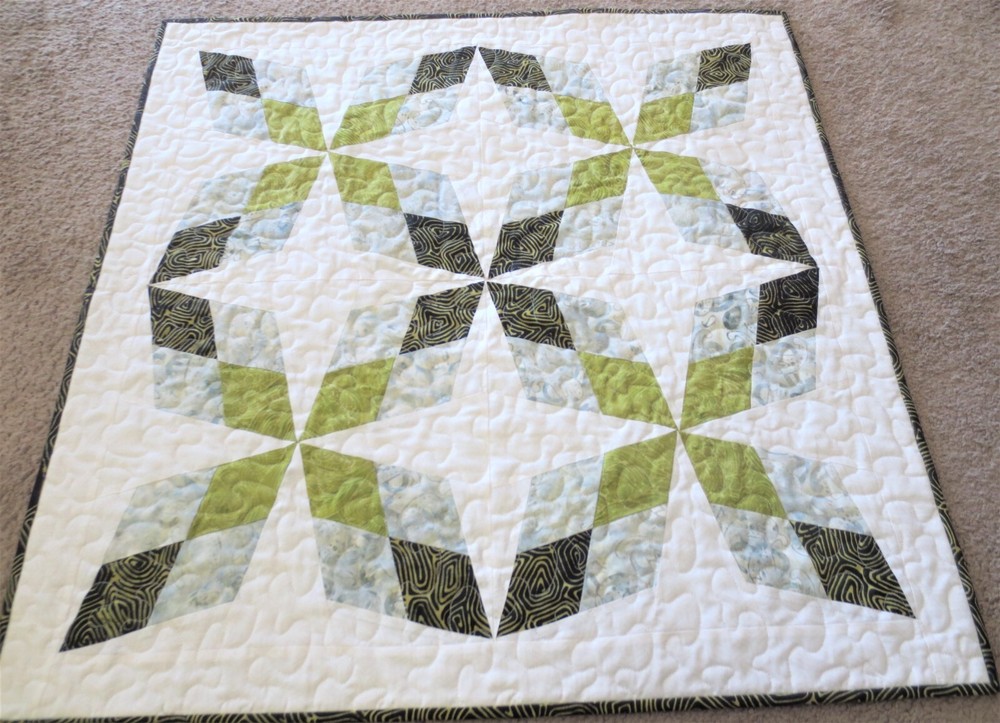 Handmade Quilted Table Topper ~ 27 1/2" square ~ Green,Black