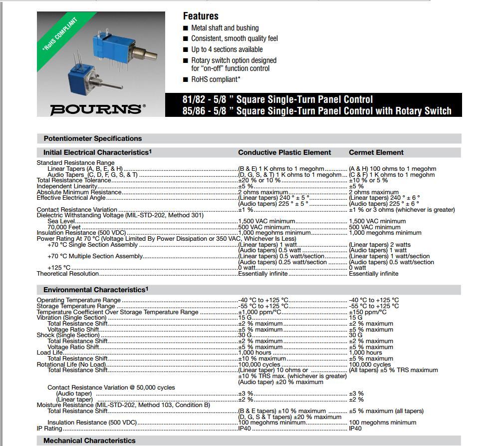 1pcs 82A1DB16B23 500K BOURNS Potentiometer