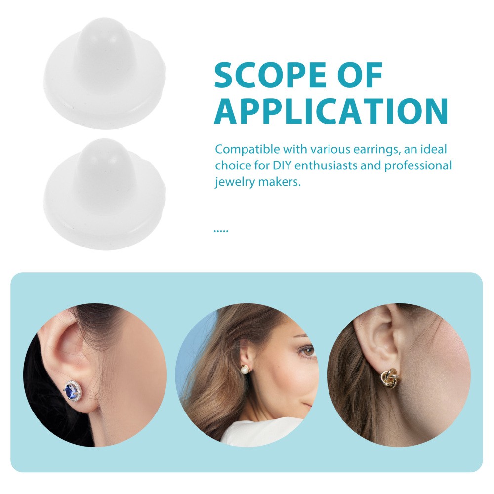 100pcs White Silicone Flat Earring Backings - Secure Earring Back Stopper Disc