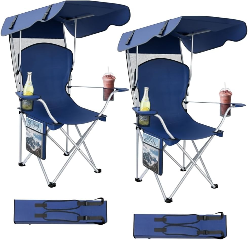 Folding Camping Chair with Canopy Portable Foldable Beach Chair w/ Sun Shade