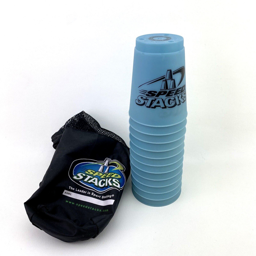 Speed Stack Cup Set WSSA 12 Cups Stackable Grayish Light Blue W/ Mesh Bag