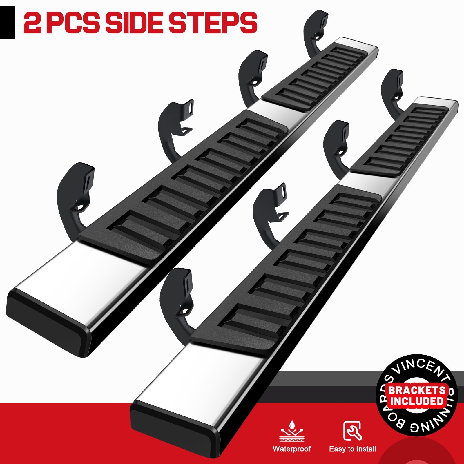 For 2009-2014 Ford F150 Super Crew Cab 6" Running Board Side Step Nerf Bar S/S H