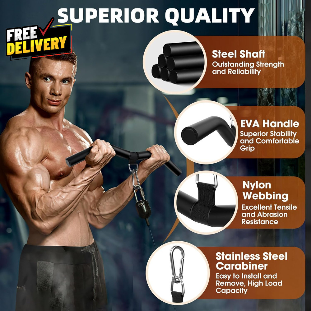 LAT Pulldown Bar Attachments for Pulley Cable Machine Single D-Handle Tricep P..