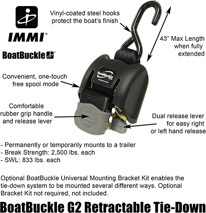 (PAIR) Boatbuckle G2 Gen2 M15545 Retractable Transom Tie-Down System 2" X 43"