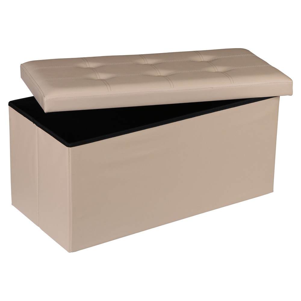 Beige Sturdy Ottomans Foot Bench Foldable Storage Footstools Spacious Organizer