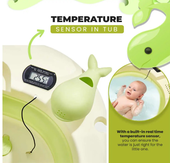 Collapsible Baby Bathtub with Thermometer - Infant Bathtub with Drainage Hole