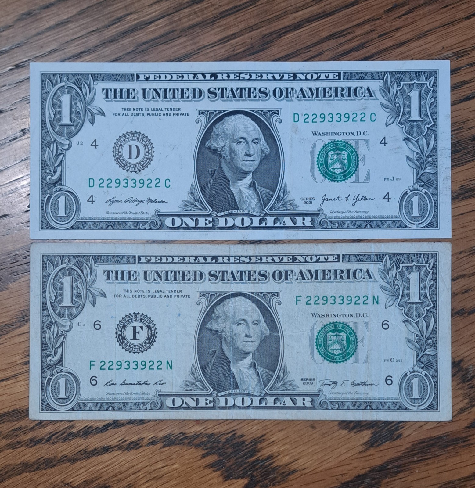 MATCHING $1 & $2DOLLAR NOTES! –SAME SERIALS -