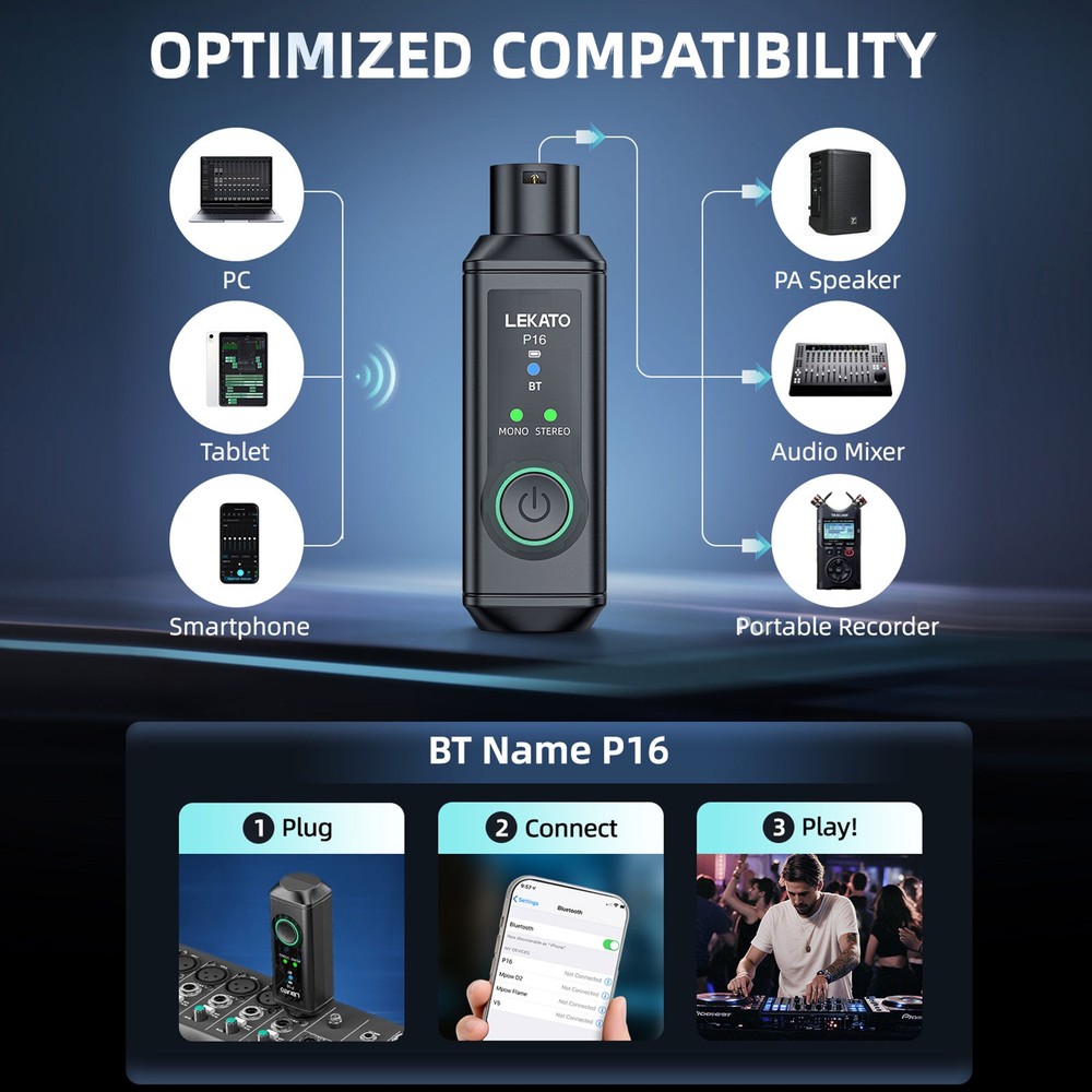 LEKATO XLR Wireless Bluetooth Receivers Wireless Adapter 2 Pack for Stereo