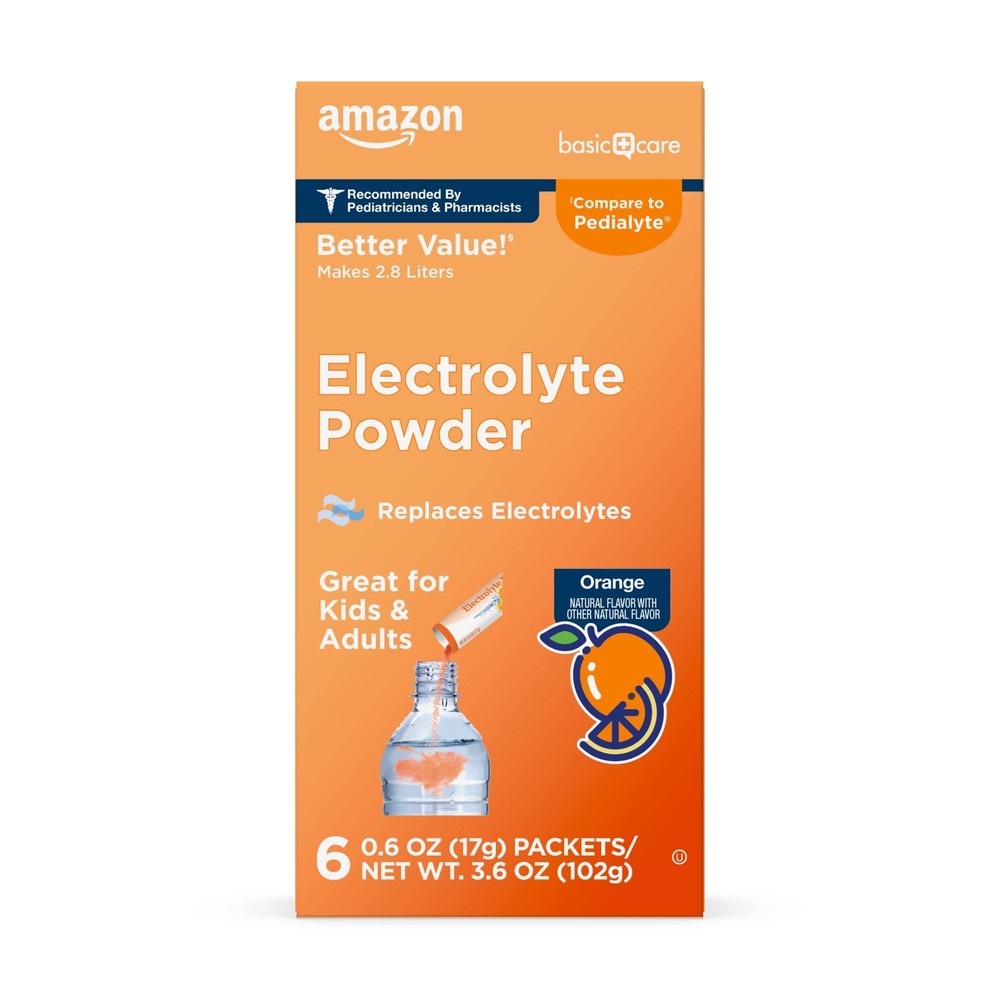 Amazon Basic Care Electrolyte Powder Packets 3.6 Ounce (Pack of 1), Orange