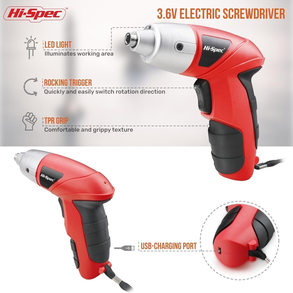 Efficient 3.6V Mini Electric Screwdriver & Drill Set for Home Projects - Red