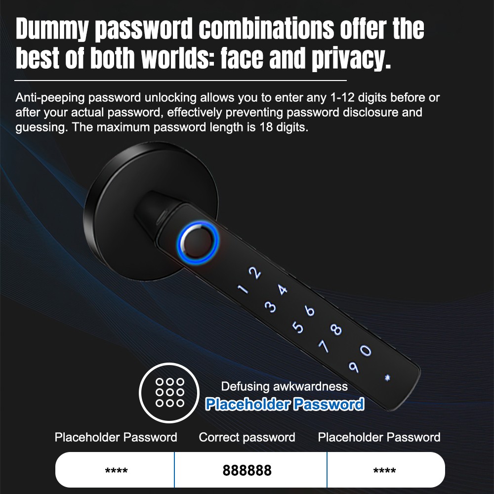 Electronic Smart Door Lock Handle Digital Fingerprint Password Bluetooth Key APP