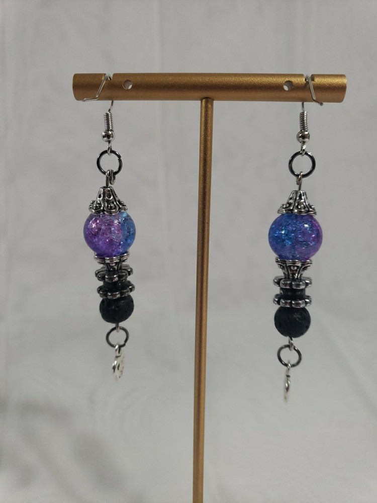 Long Dangly ❤ My Cat/Lava Stone Diffusing Earrings Handmade