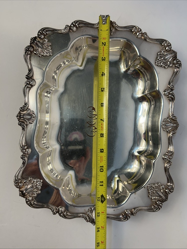 Electroplated Silver on Copper Rectangular Serving Tray Rococo Revival W&SB
