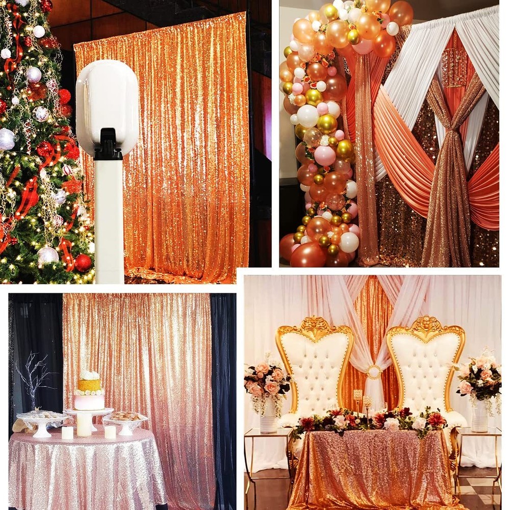 Rose Gold Sequin Backdrop 2 Panels Sequin Backdrop Curtain 2FTx8FT Sequin Cur...