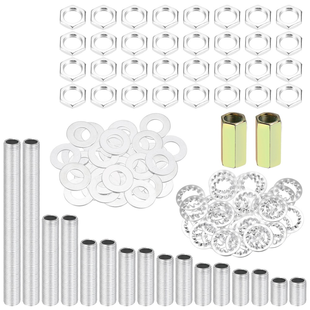 114 Pcs 8 Size M10 Lamp Pipe Kit with Lock Nuts Washers, Silver