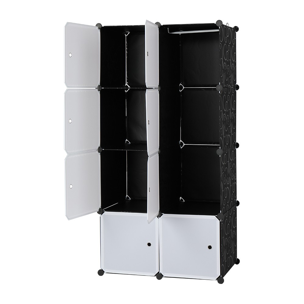 8Cube Stackable PlasticOrganizer,White Doors Black Panels,Modular Closet Cabinet