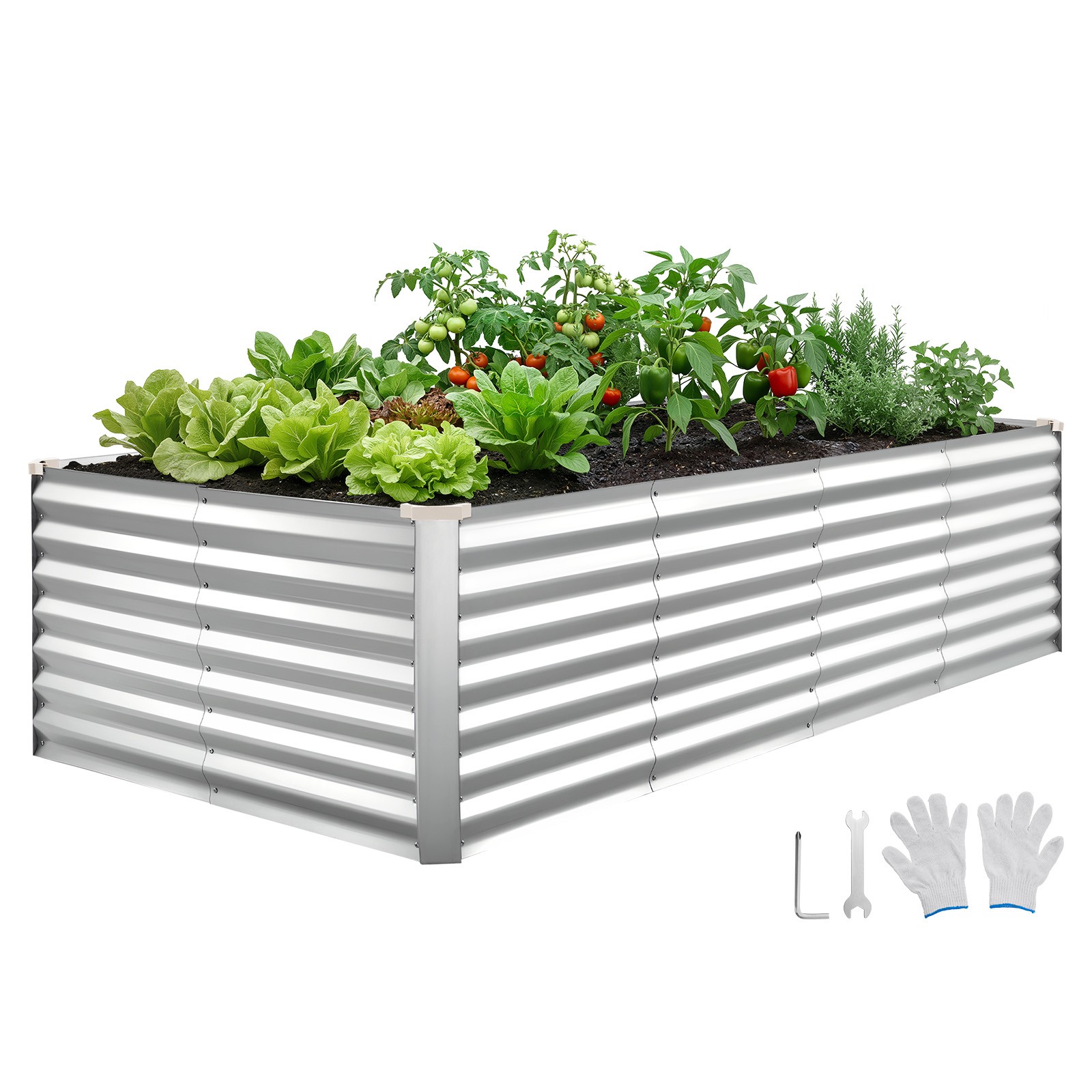 VEVOR Galvanized Raised Garden Bed 8 x 4 x 2 ft Rectangular Planter Box Silver