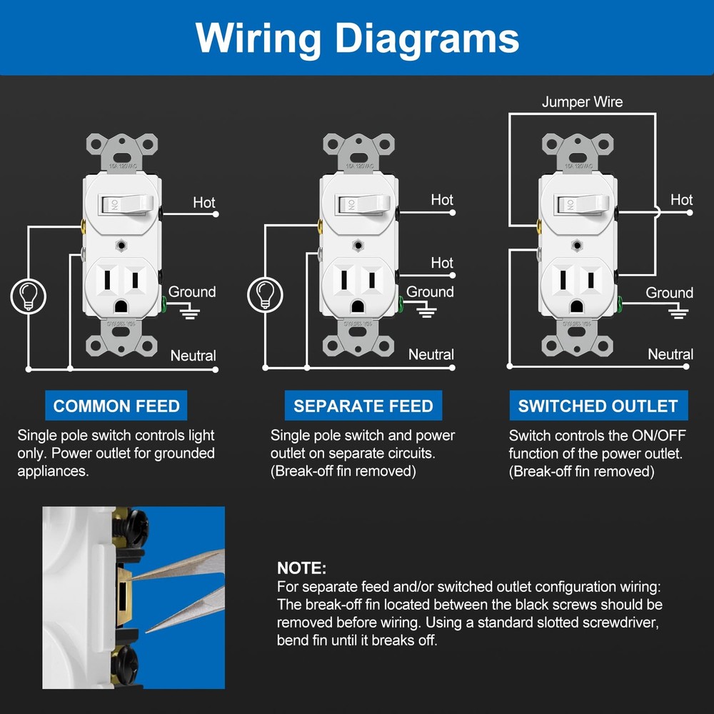 BESTTEN 2 Pack Combination Toggle Light Switch and Duplex Receptacle Outlet, ...