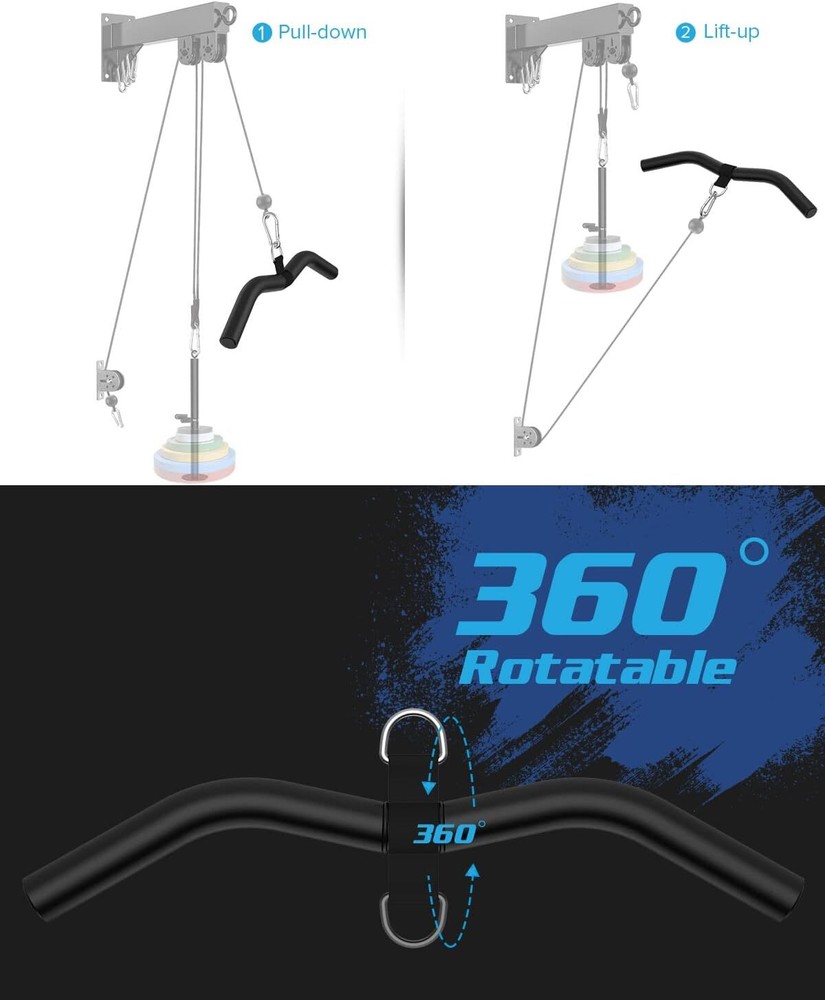 LAT Pulldown Attachments, Black Steel LAT Bar Cable Attachments Handles