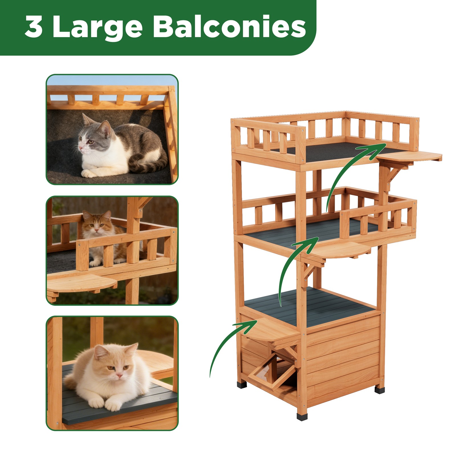 Modern Cat Tree Tower for Large Cats wooden Luxury Cat Condo Wood Feral House