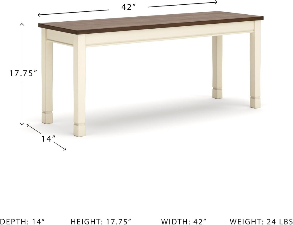 Farmhouse Rectangular Dining Bench Brown & Antique White