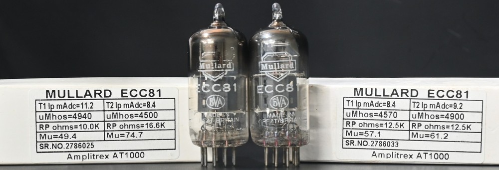 2X 1950s ECC81 Mullard Top Square Getter Made in Great Britain Amplitrex Tested
