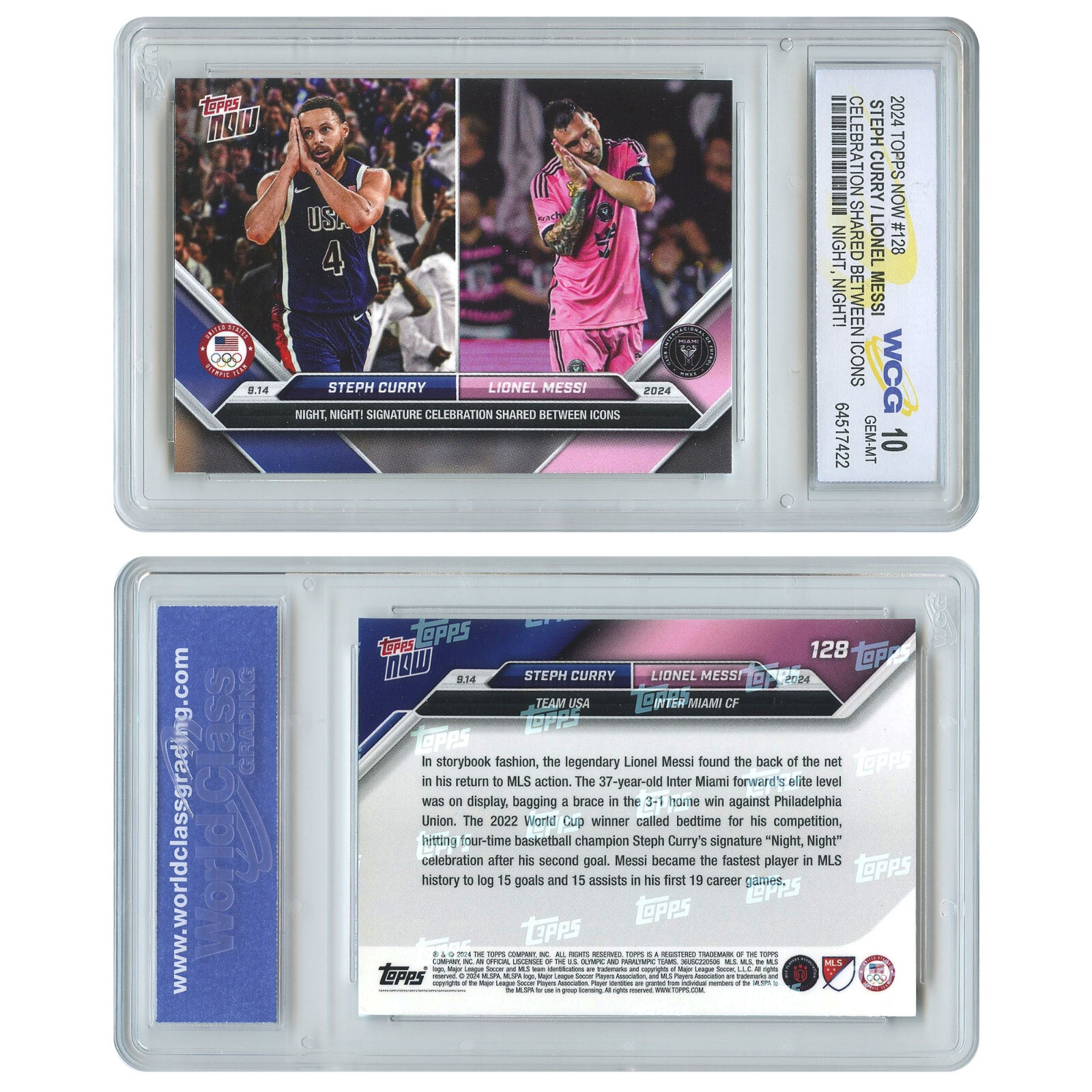 2024 Topps Now STEPH CURRY & LIONEL MESSI Double Card #128 - Graded GEM MINT 10