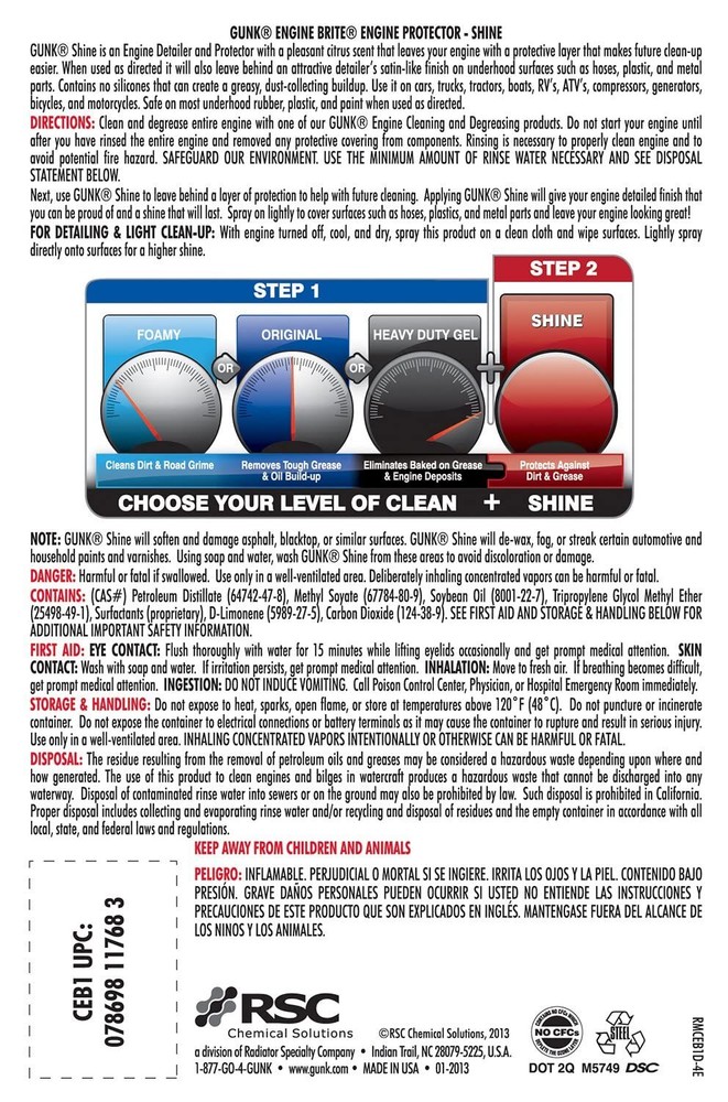 Ceb1 Engine Shine Protector And Detailer 15 Oz