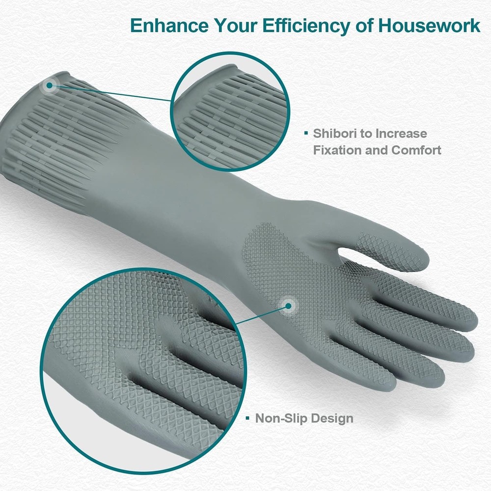 Non-Slip Gray Rubber Gloves: Comfortable, Allergy-Friendly Dishwashing Solution