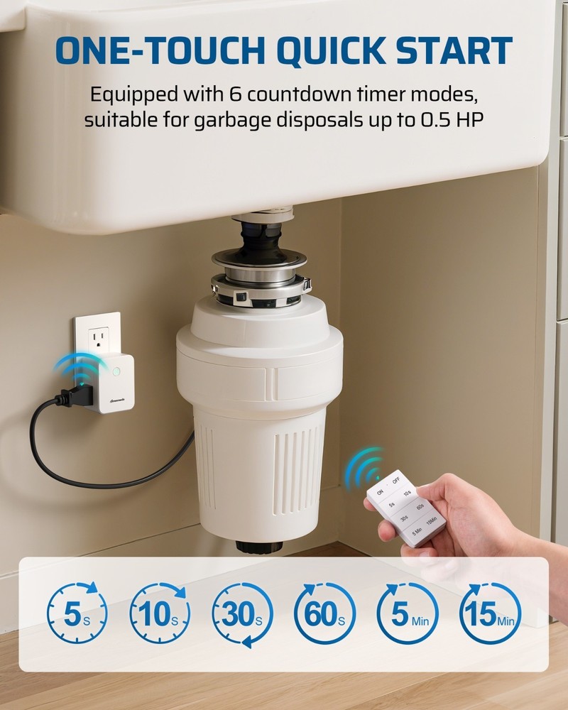 DEWENWILS Garbage Disposal Wireless Switch Kit, 15A/1875W, 100FT RF Range, Timer