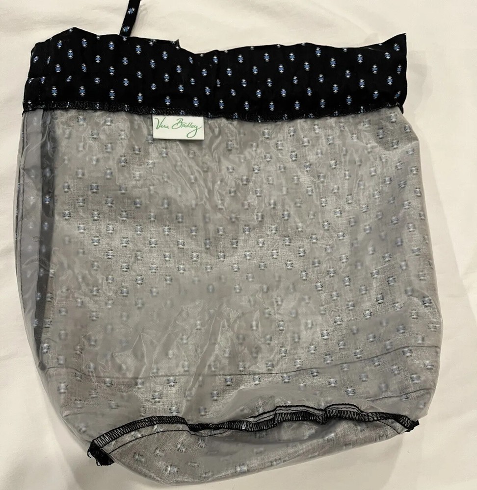 Vera Bradley Lined Ditty Drawstring Bag in Alpine Black Pattern Made in USA
