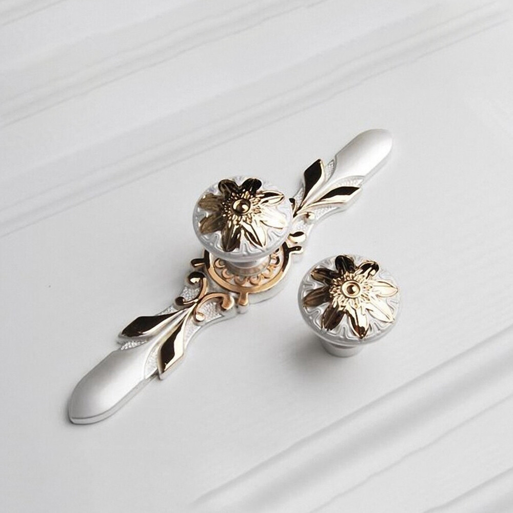 MFYS Gold Flower&Ivory white Base plate Drawer Knobs Cabinet pull