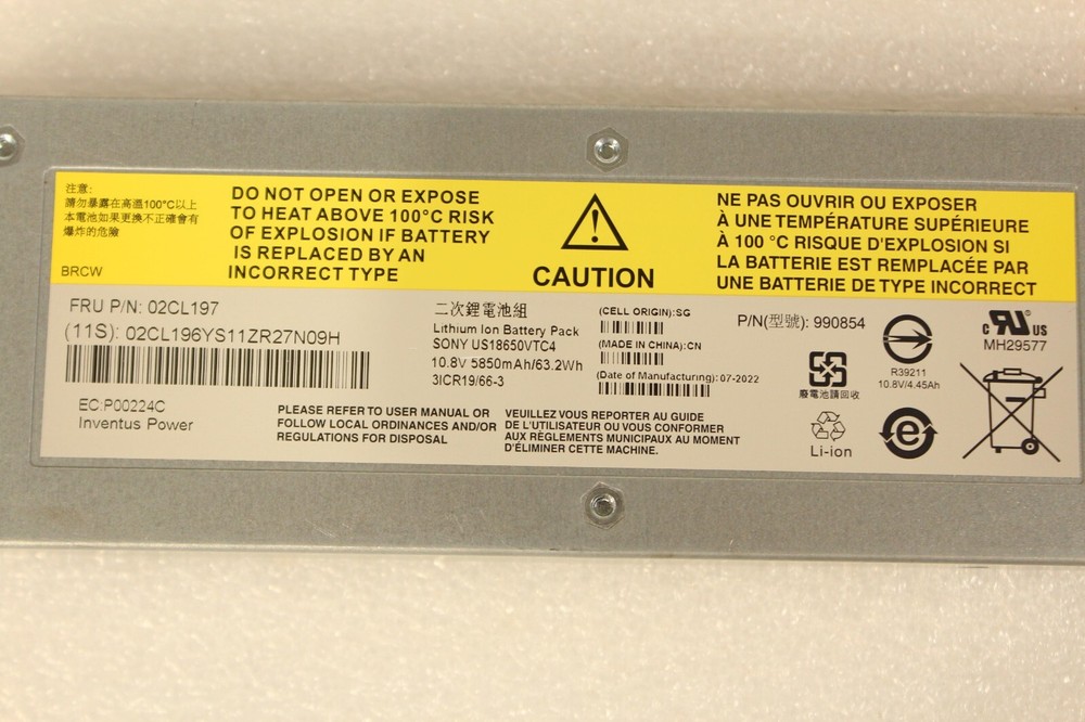 IBM 02CL197 990854 Flash System Lithium Ion Battery Module